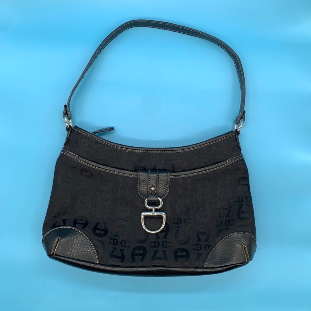 Etienne Aigner Black Shoulder Bag Purse All Over‎ Print Logo